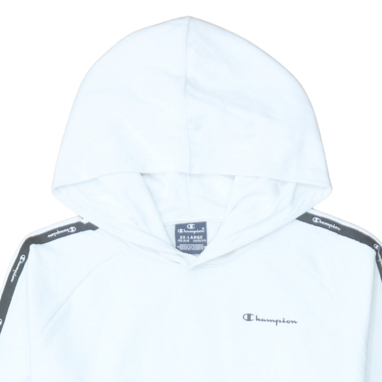 Champion Boys White Pullover Hoodie 15-16 Years Cotton Blend Logo Tape
