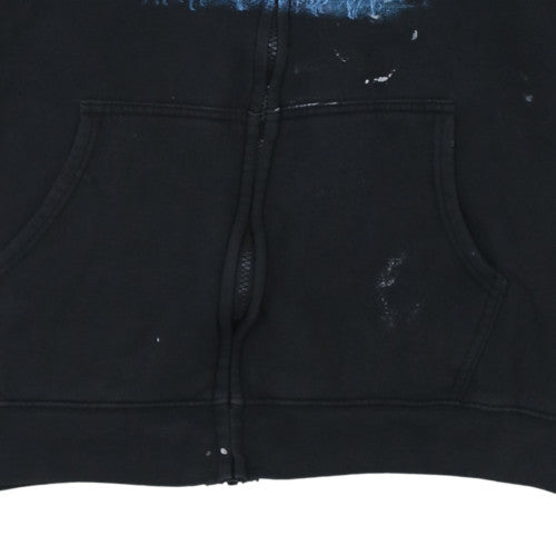 Wild Mens Black XL Full Zip Wolf Graphic Cotton Hoodie