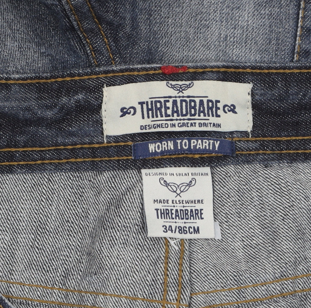 Threadbare Men's Blue Denim Distressed Shorts Size 34 Regular Fit