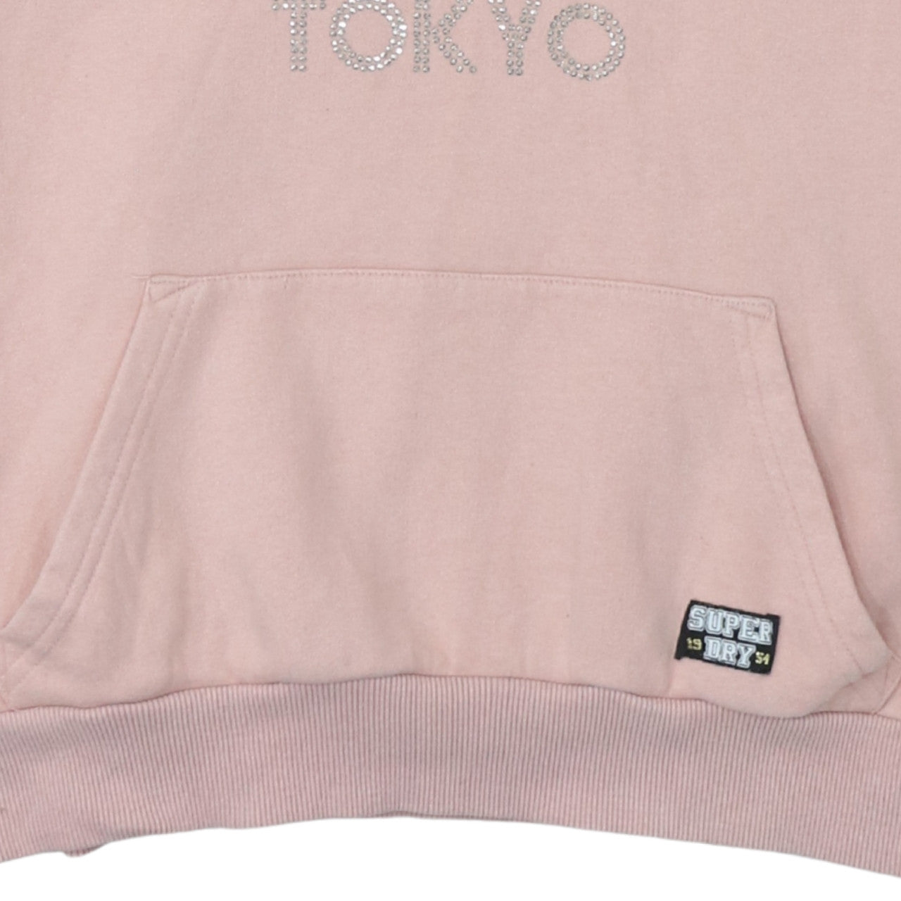 Superdry Womens Pink Pullover Hoodie Size S Rhinestone Logo Cotton Blend