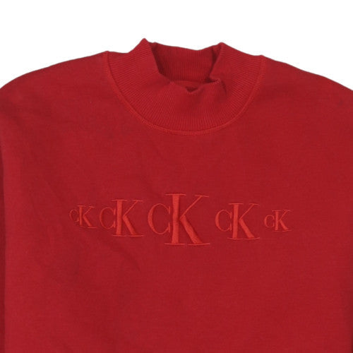 Calvin Klein Jeans Women Red Cotton Sweatshirt M Logo Crew Neck Pullover