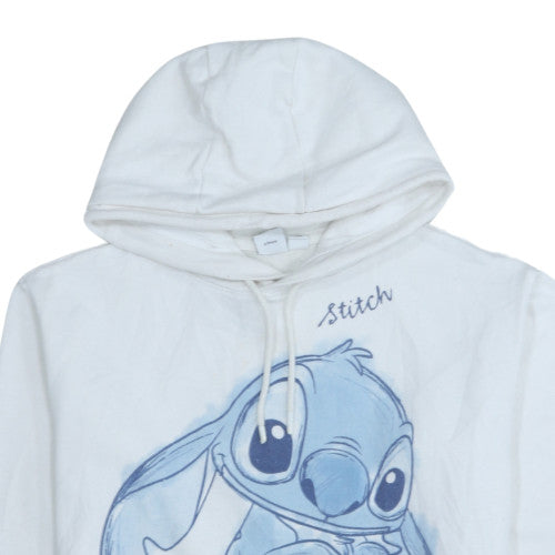 Disney Women White Stitch Pullover Hoodie Size 10/12 Fleece Sweatshirt
