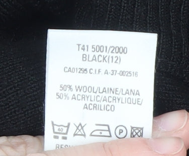 Marks and Spencer Women Black UK 12 Wool Blend Cardigan with Shoulder Pads