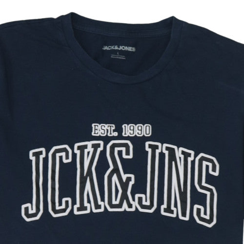 Jack & Jones Men's Blue Graphic Crew Neck Cotton T-Shirt Size L