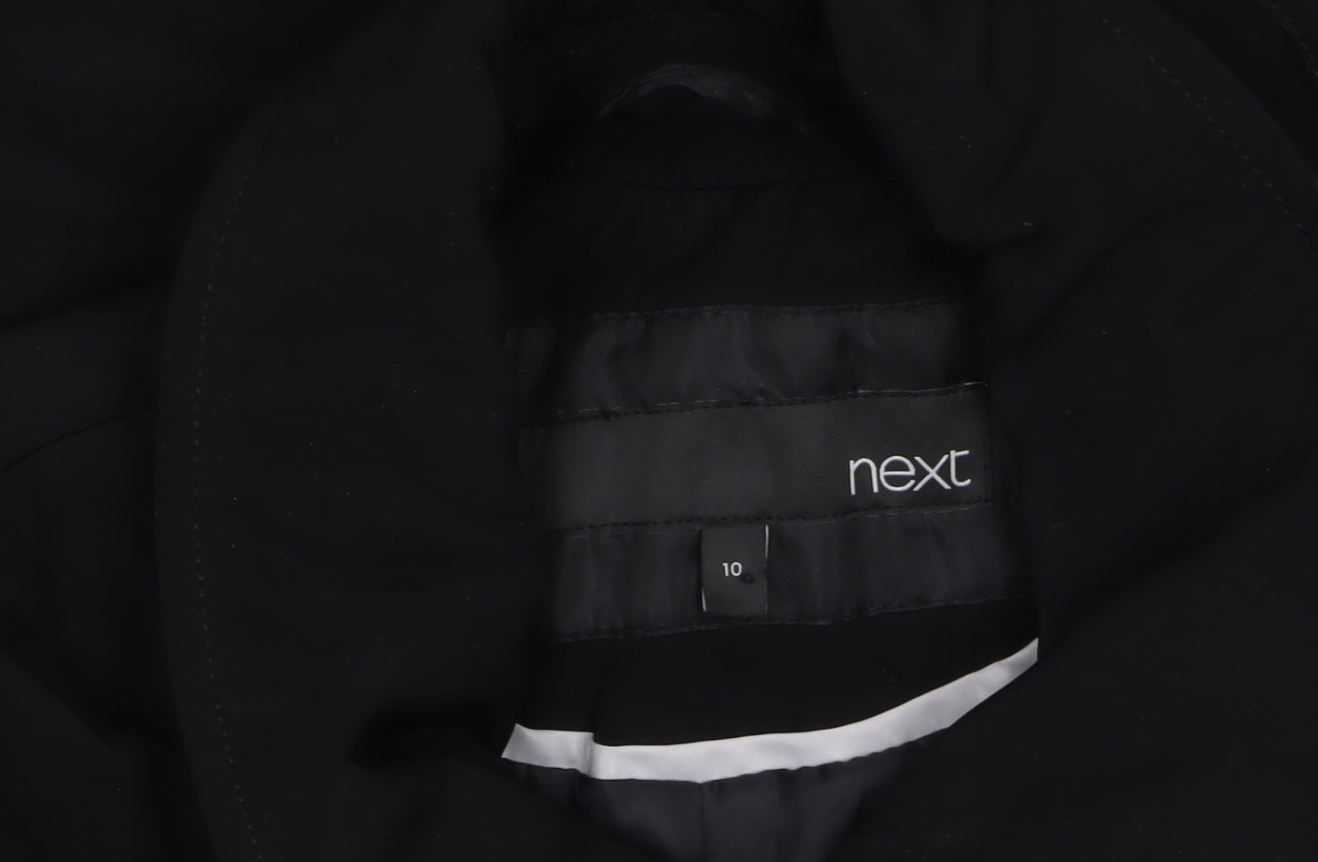 Next Women Black Long Trench Coat Size 10 Classic Buttoned Style