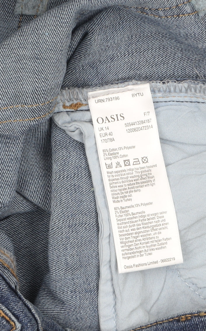 Oasis Womens Blue Size 14 Slim Distressed Ankle Zip Jeans
