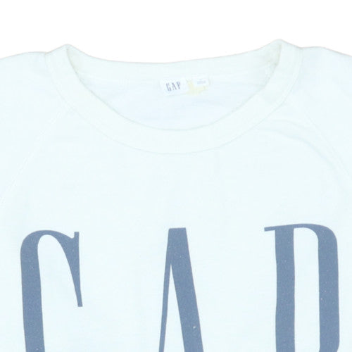 GAP Womens White Crew Neck Logo Sweatshirt Size M Cotton Blend