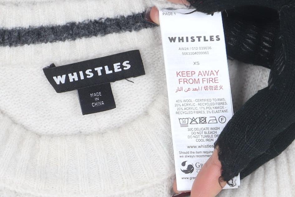 Whistles Women’s Ivory Striped Wool Knit Vest XS Sleeveless Jumper