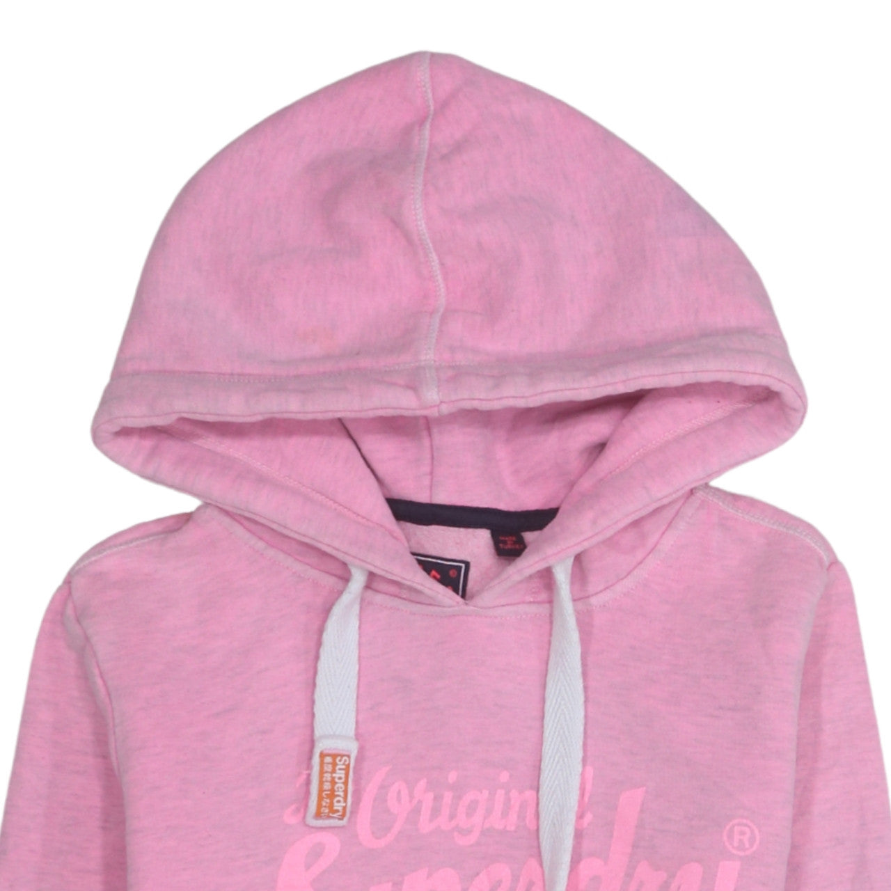 Superdry Women Pink Pullover Hoodie Small Logo Graphic Cotton Blend