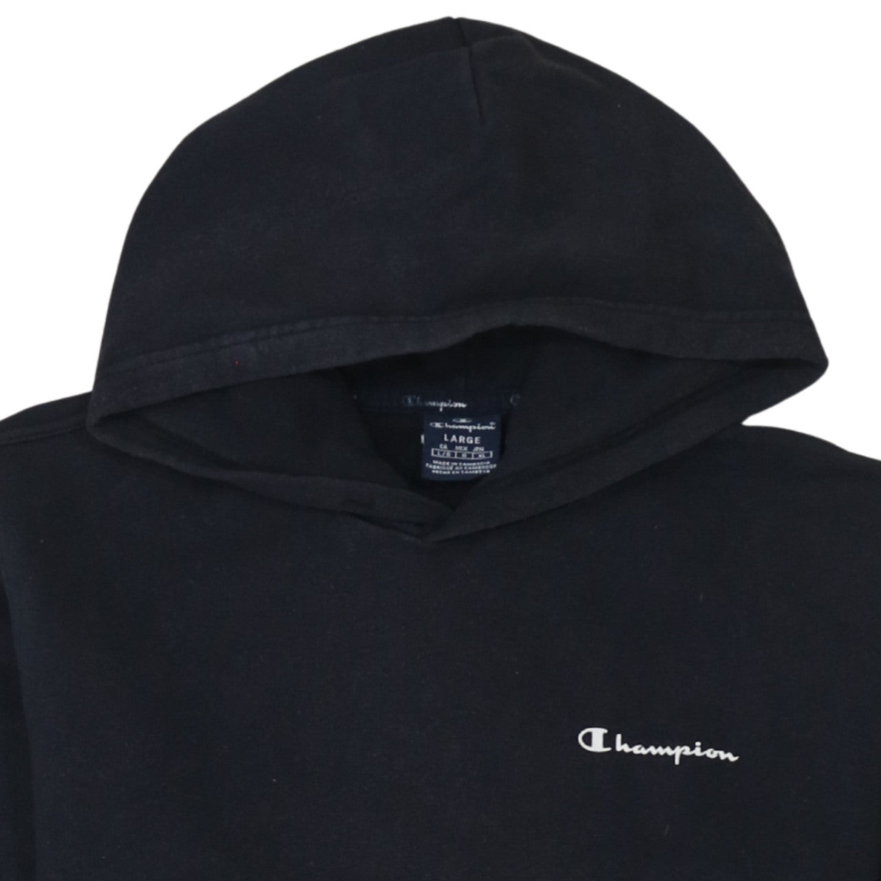 Champion Men's Black Pullover Hoodie Size L Logo Fleece Sweatshirt