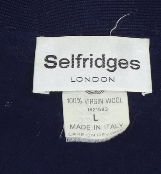 Selfridges Womens Blue Wool V-Neck Cardigan Size L