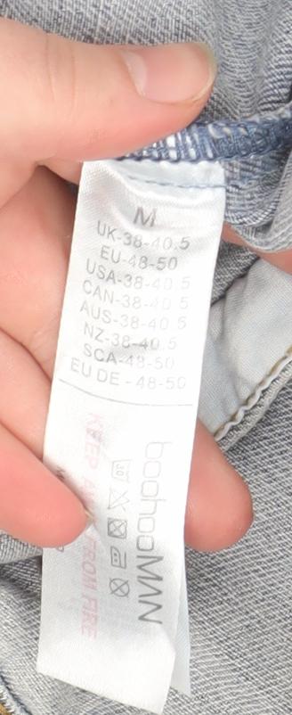 boohooMAN Men's Blue Distressed Denim Jacket Size M