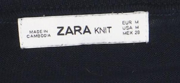 Zara Women Blue Striped Knit Long Sleeve Boat Neck Blouse M