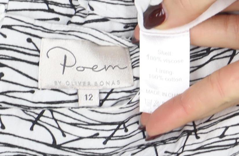 Per Una Women’s White Geometric Shift Dress Size 12 Sleeveless