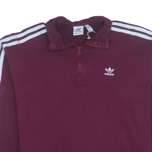 Adidas Women Burgundy 1/2 Zip Sweatshirt Size 12 UK Cotton Blend
