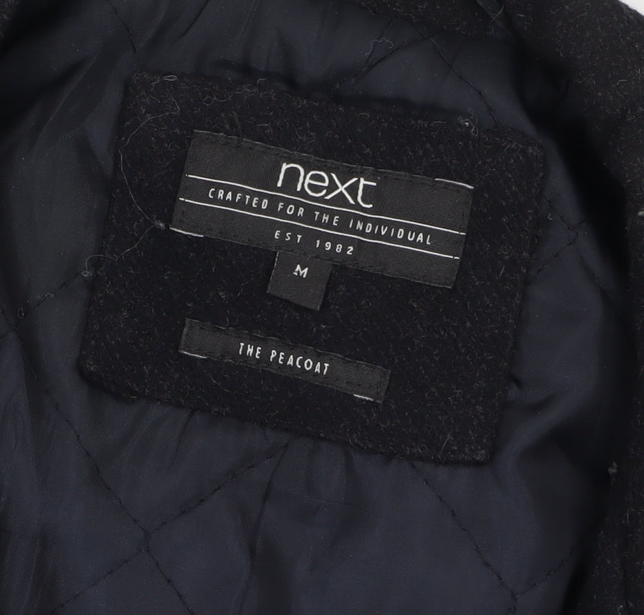 Next Men's Black Wool Blend Pea Coat Jacket Medium