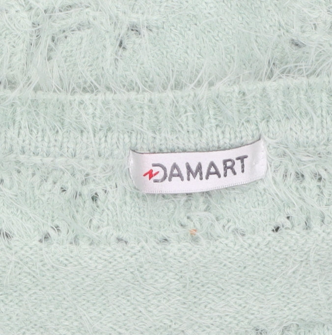 Damart Women Green V-Neck Knit Jumper Size 14 Long Sleeve Pullover