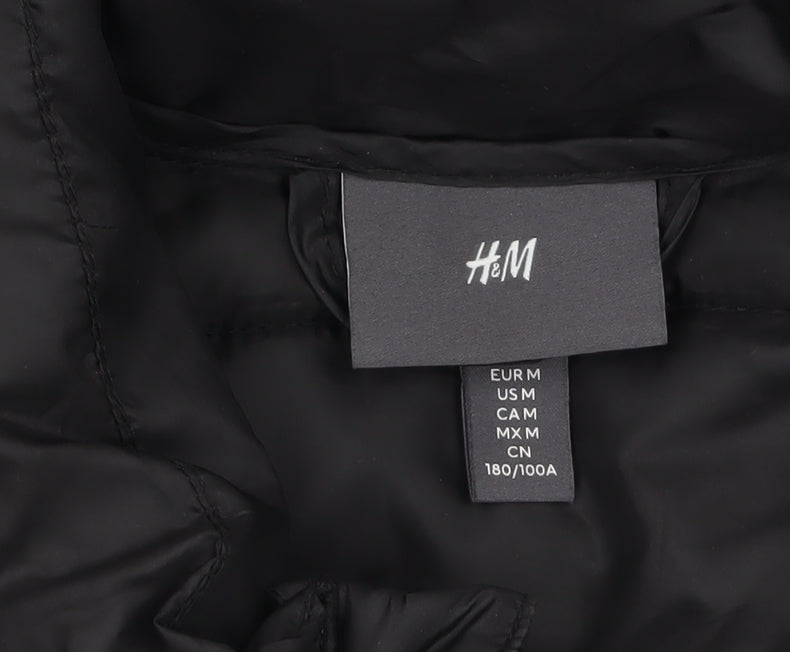 H&M Mens Black Medium Puffer Jacket Lightweight Winter Warm Zip