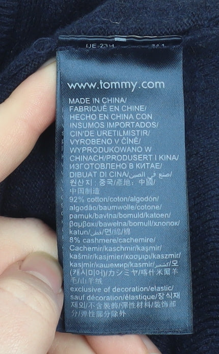 Tommy Hilfiger Men's Blue Cotton Cashmere V-Neck Jumper L