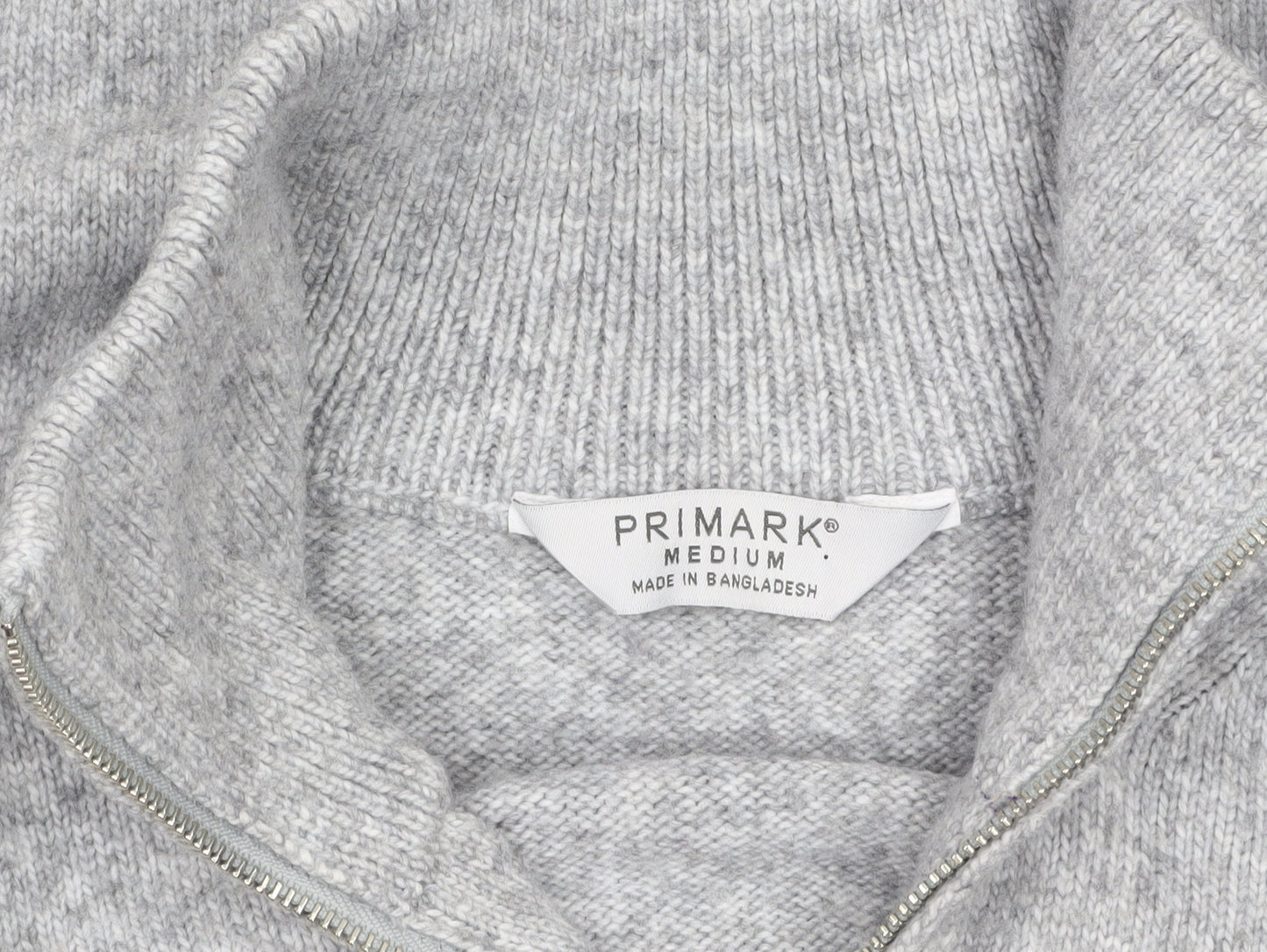 Primark Men’s Grey Full Zip Knit Jumper Medium High Neck