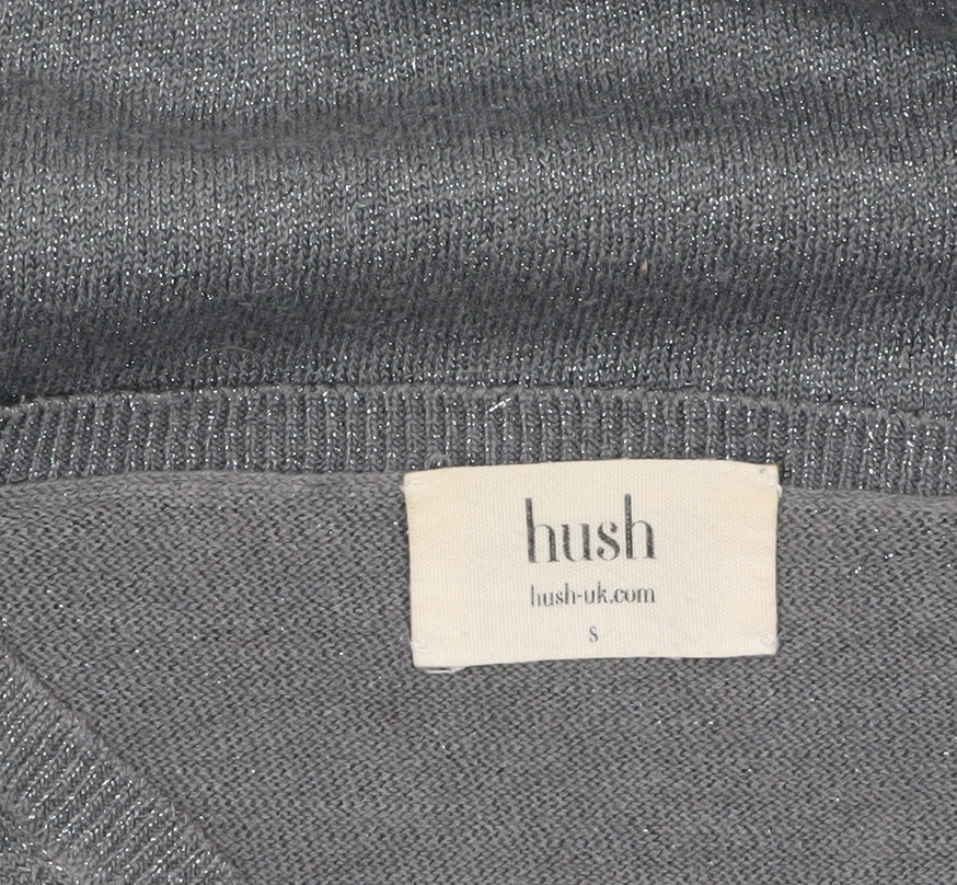 Hush Women's Grey V-Neck Knit Jumper Size S Relaxed Fit
