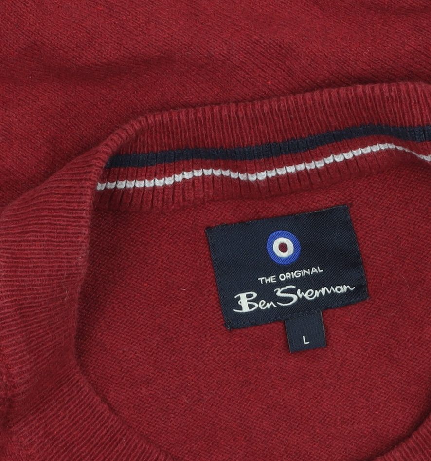 Ben Sherman Men Red Cotton Blend Crew Neck Jumper Size L