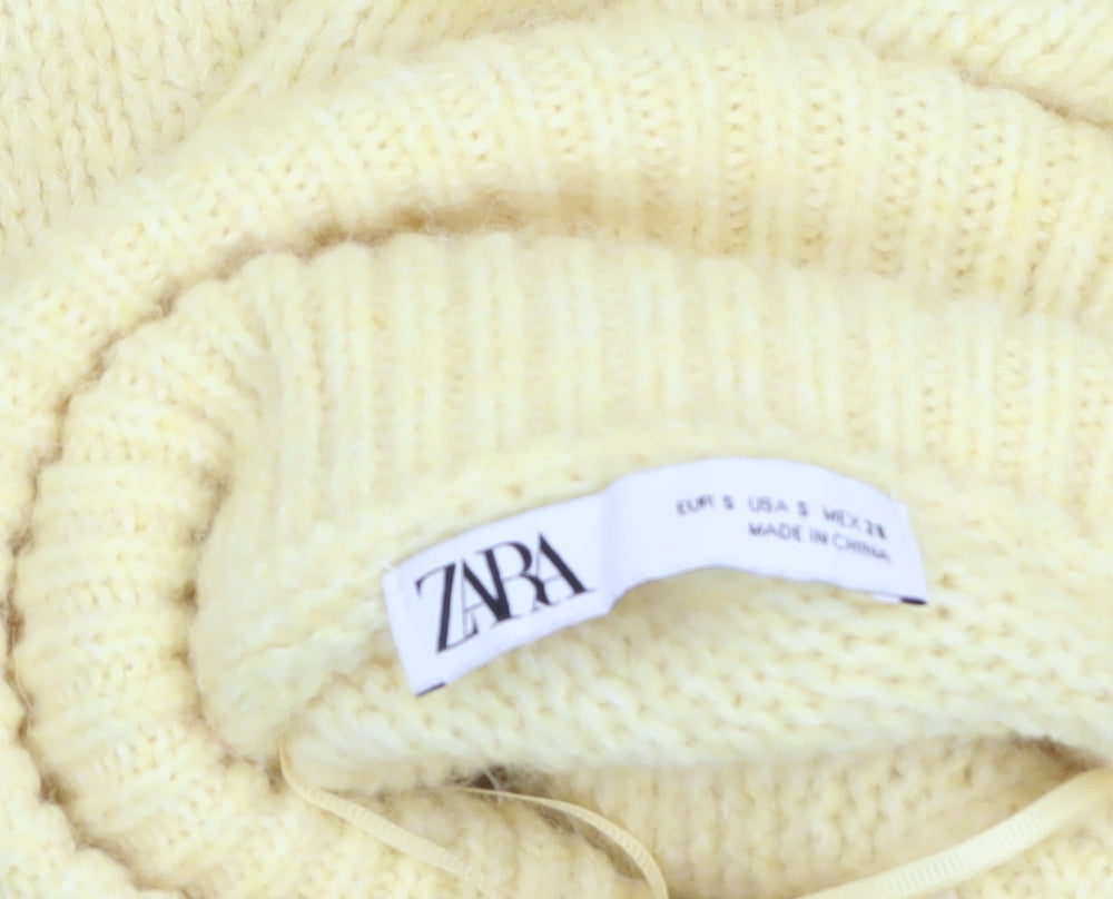 Zara Women's Yellow Roll Neck Knit Jumper Size S