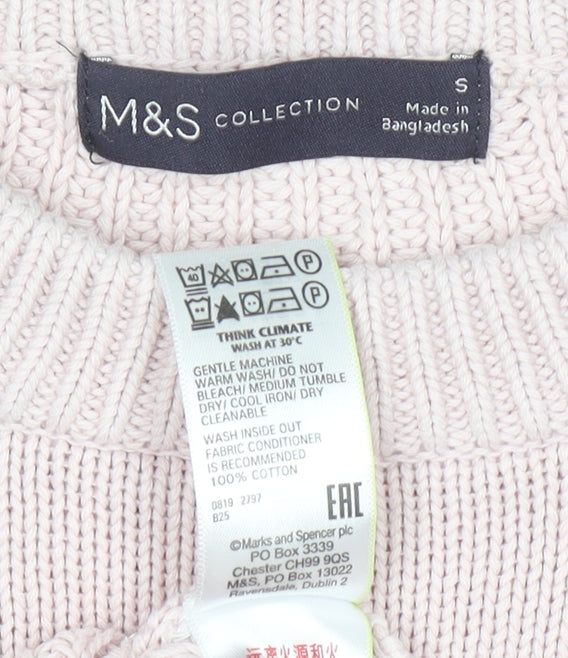 Marks and Spencer Women Pink Chunky Knit Cotton Jumper Size S