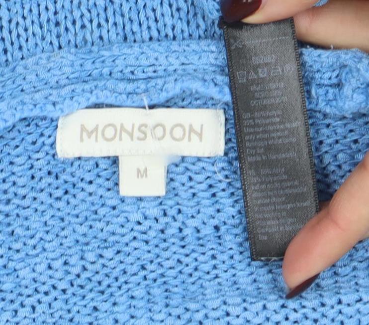 Monsoon Women's Blue V-Neck Knit Pullover Jumper Size M