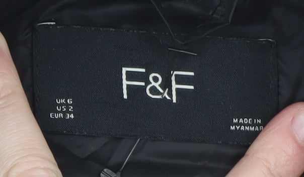 F&F Women's Black Long Belted Puffer Coat Size 6
