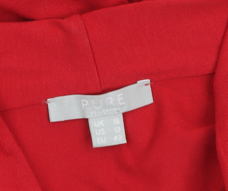 Pure Collection Women Red Wrap Jersey Blouse Size 16 Long Sleeve