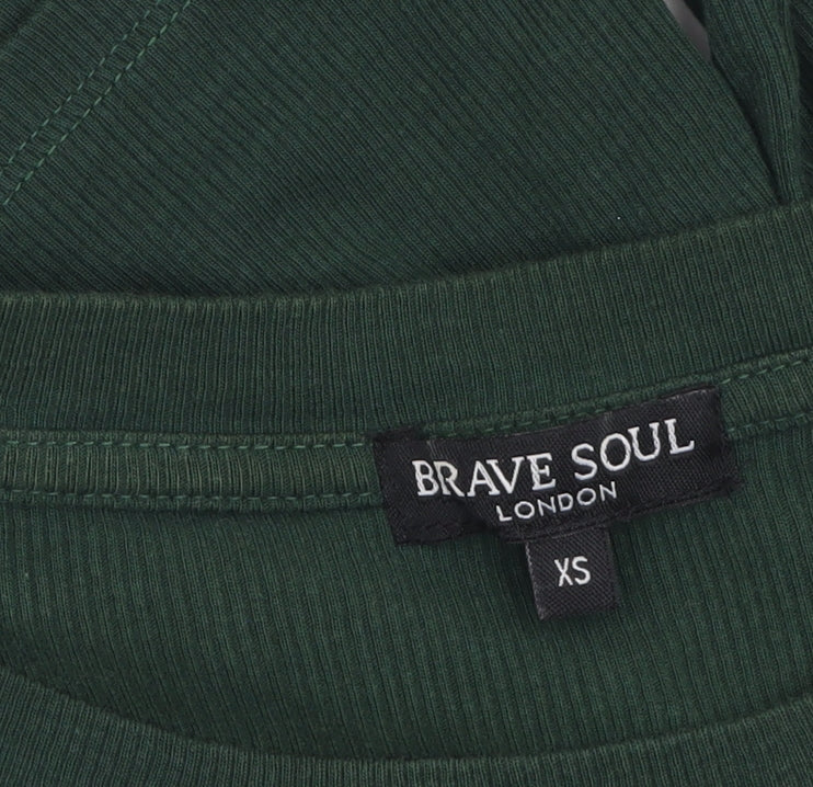 Brave Soul Women's Green XS Cropped Tie Front Long Sleeve Top