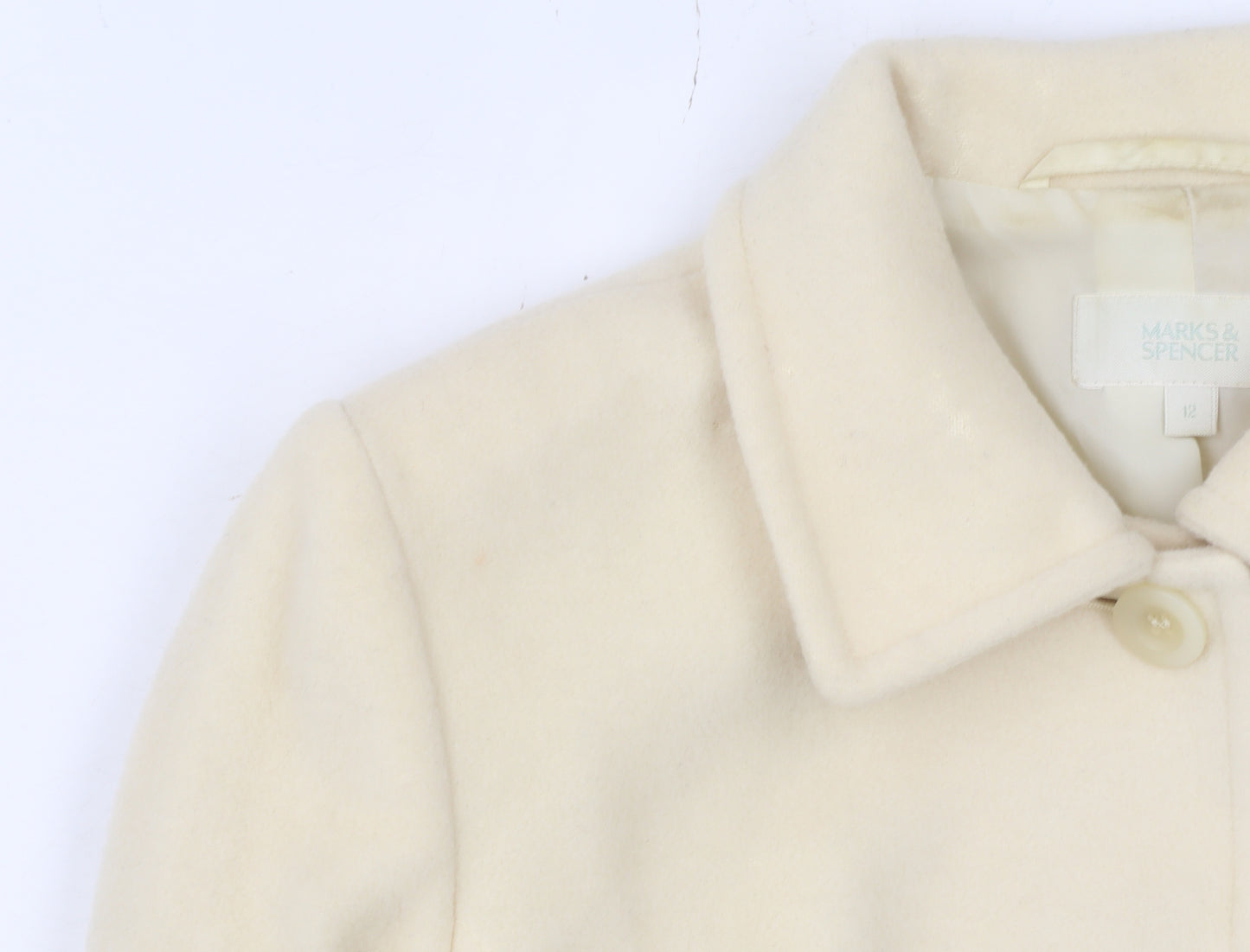 Marks and Spencer Women Ivory Wool Coat UK 12 Classic Short Overcoat