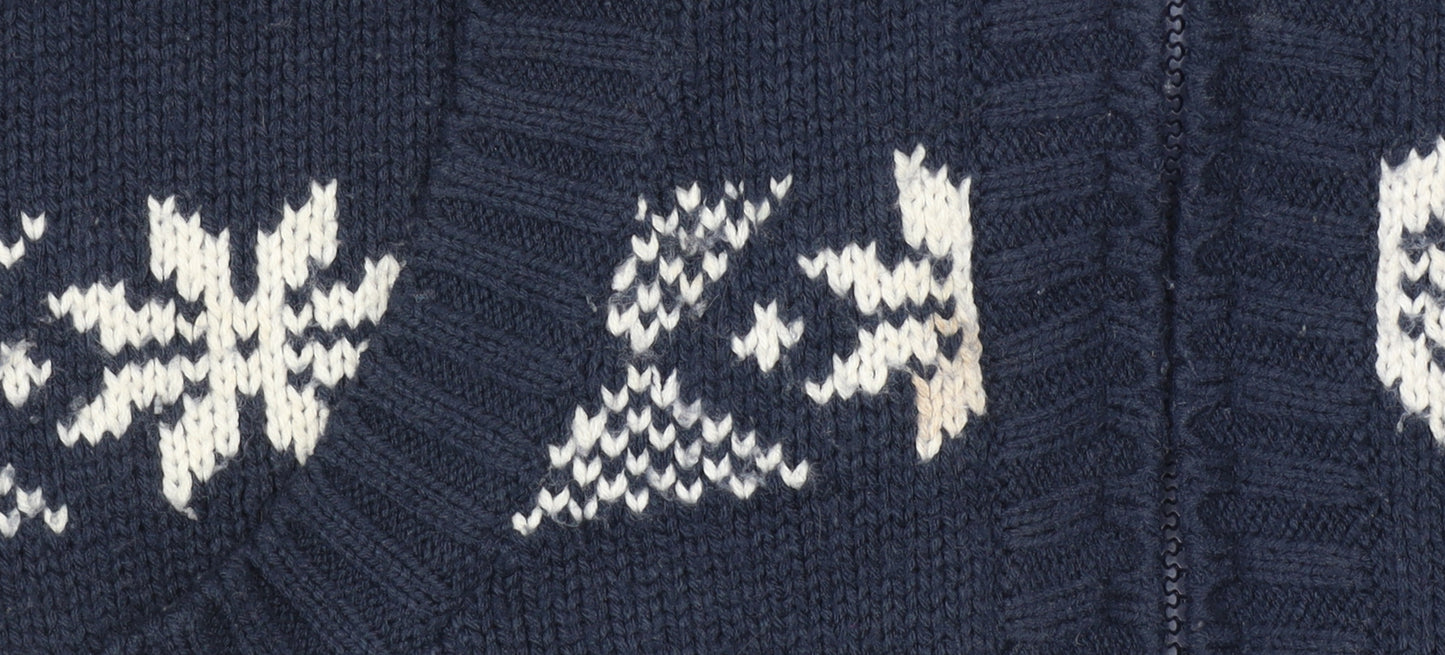 Brave Soul Men's Blue Fair Isle Full Zip Knit Jumper L