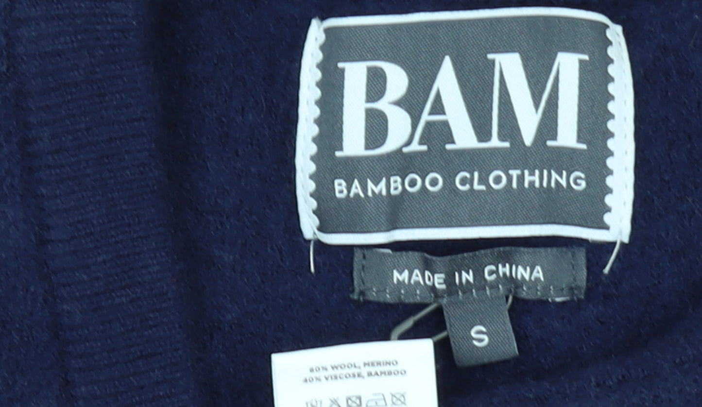 BAM Men's Blue Crew Neck Merino Wool Bamboo Pullover Jumper Size S
