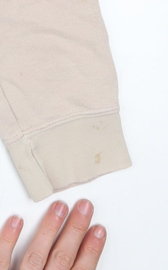 Nike Women Beige Cotton Sweatshirt Small Pullover Crew Neck Logo Design