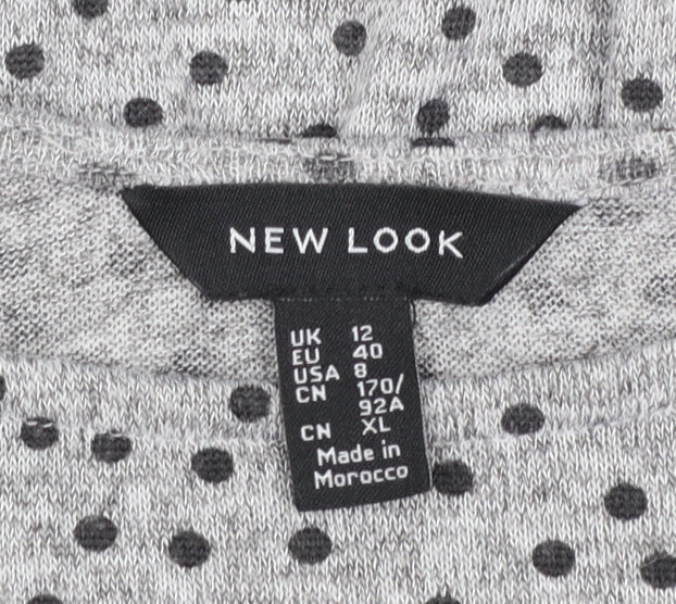New Look Women Grey Polka Dot Skater Dress Size 12 Long Sleeve