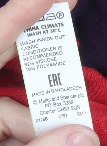 Marks and Spencer Women Red & Purple Colour Block Cardigan Size 16