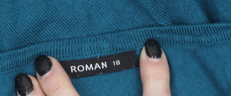 Roman Womens Blue Size 18 Square Neck Button Detail Pullover Jumper