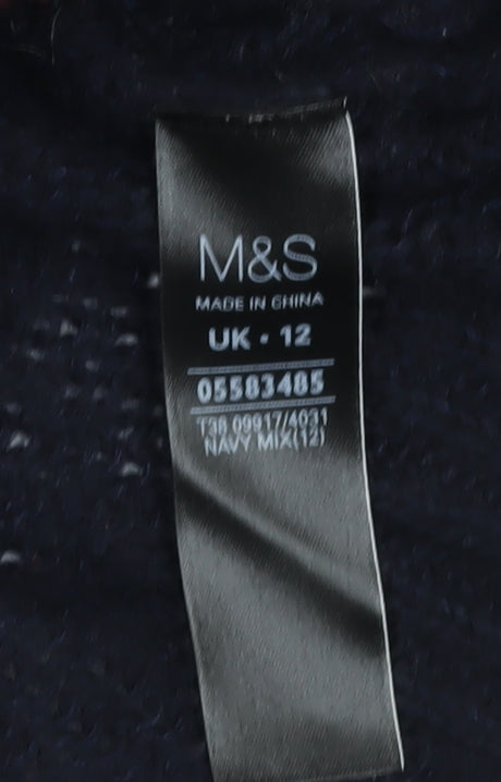 Marks and Spencer Women Navy Mix Size 12 Striped Chunky Knit Jumper