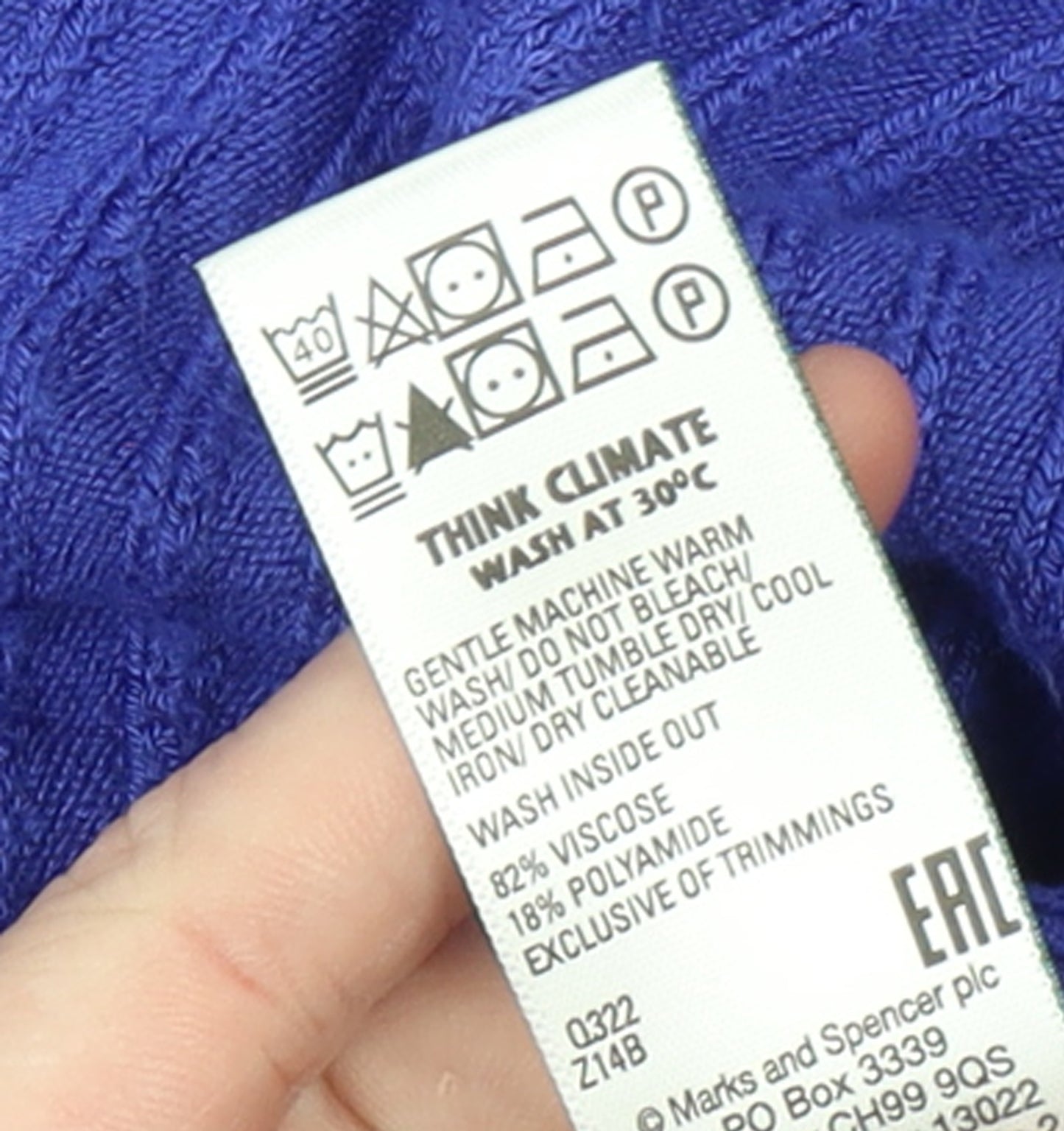 Marks and Spencer Women Blue Viscose Knit Puff Sleeve Jumper Size 16