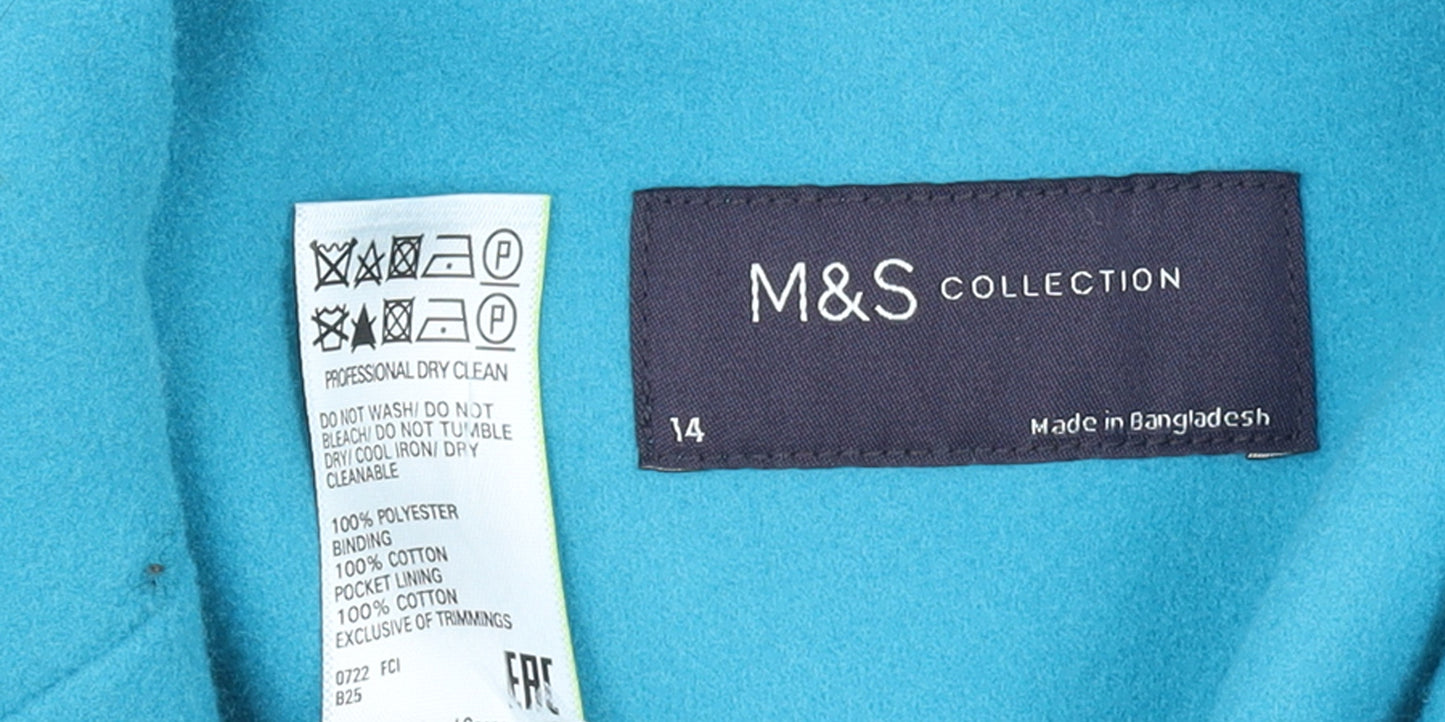 Marks and Spencer Women Blue Size 14 Polyester Single-Breasted Coat
