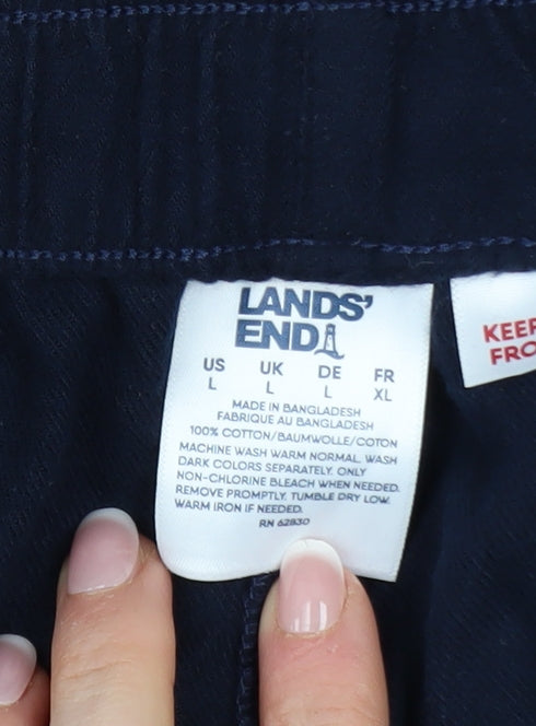 Lands' End Men's Blue Cotton Chino Drawstring Trousers L