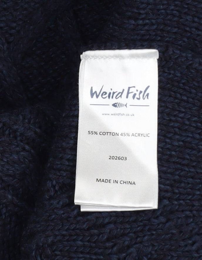 Weird Fish Women's Blue Cable-Knit Cotton Jumper M