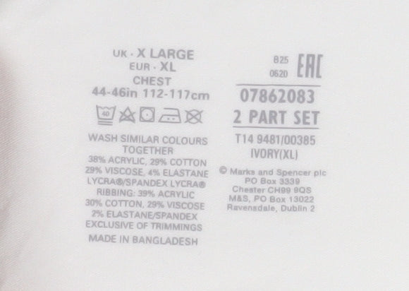 Marks and Spencer Men Ivory XL Thermal Short Sleeve Crew Neck T-Shirt