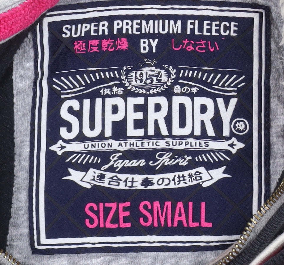 Superdry Womens Black Fleece Hooded Jacket Size S Lined Zip Style