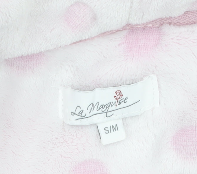 La Marquise Womens Pink Polka Dot Fleece Belted Robe Small