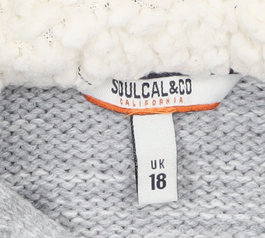 SoulCal & Co Women’s Grey Hooded Button Cardigan UK 18 Acrylic Blend