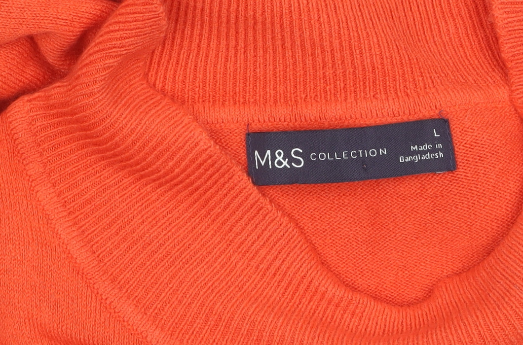 Marks and Spencer Women Orange Mock Neck Long Sleeve Pullover Jumper L