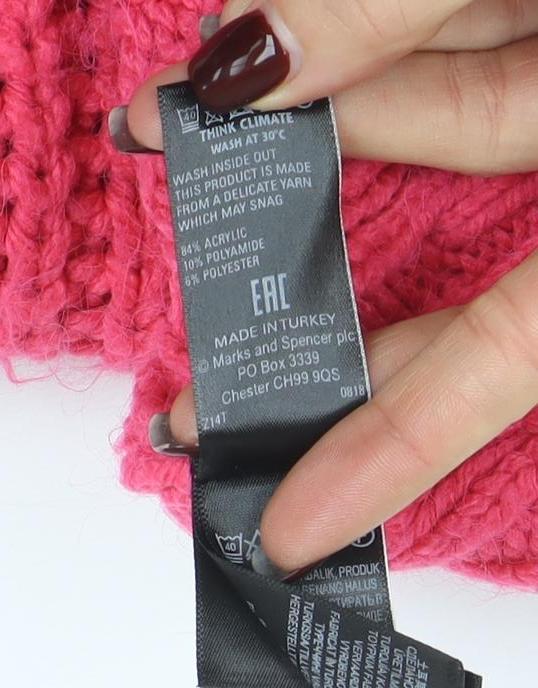 Marks and Spencer Women’s Pink Roll Neck Chunky Cable Knit Jumper Size S